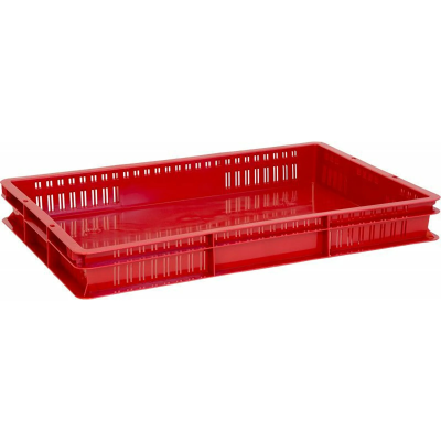 Ящик п/э 600х400х75 дно сплошное, стенки перфорированные арт. 423-1, без крышки (Красный)